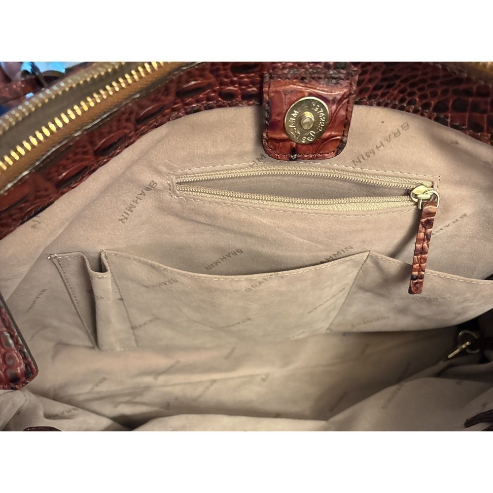 Brahmin Brown Croc-Embossed Leather Satchel with Gold Hardware - Picture 7 of 13